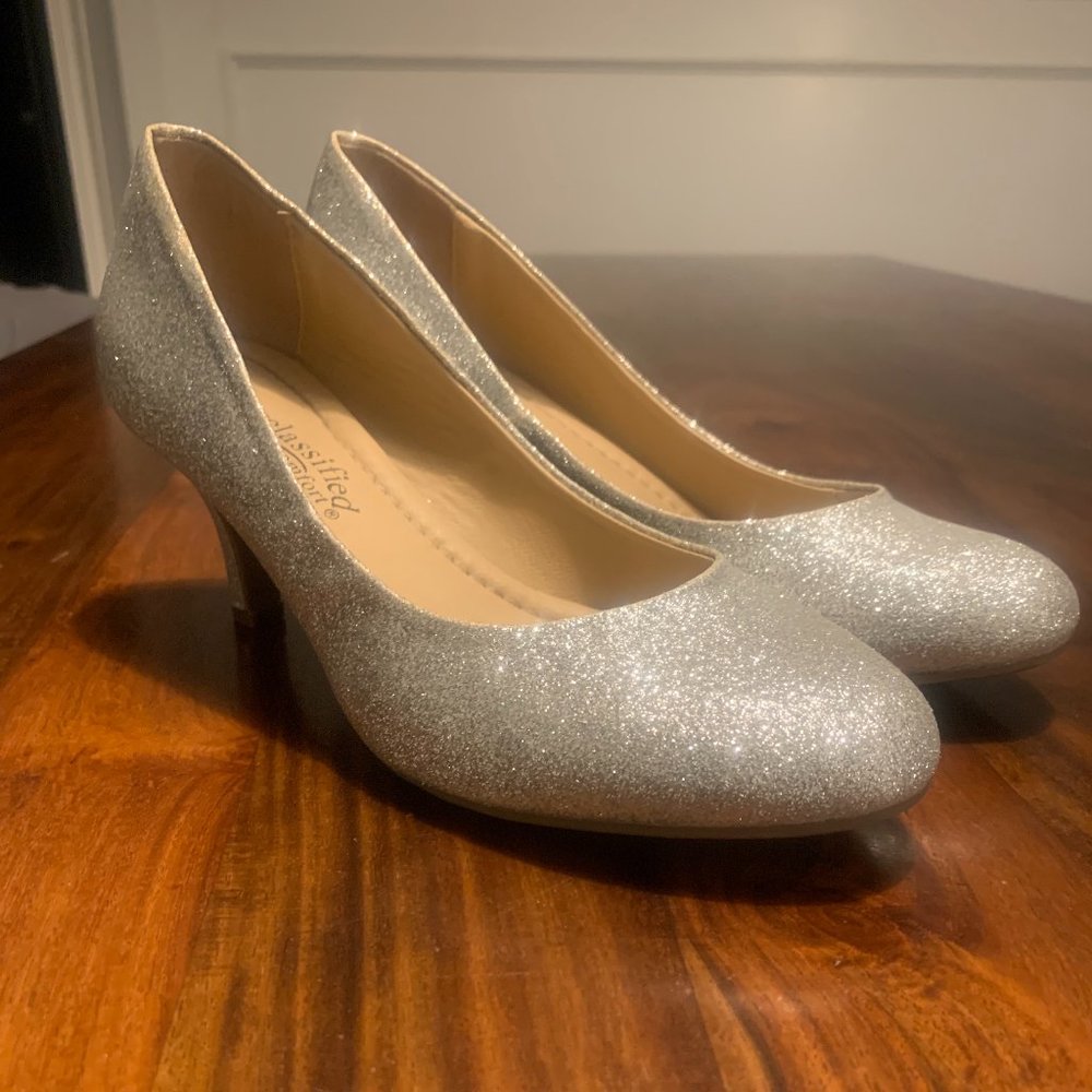 City Classified Silver Glitter Heels